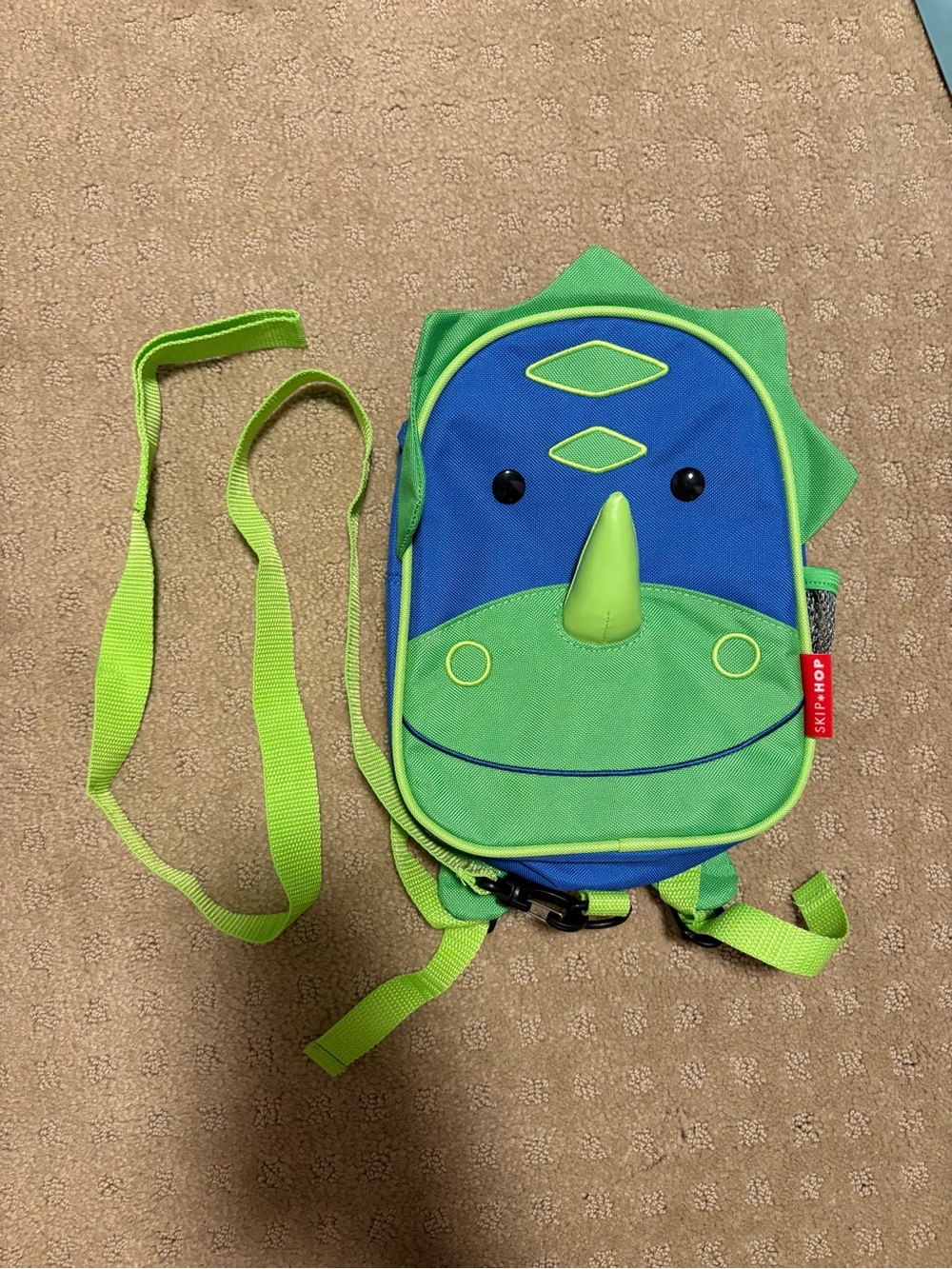 Skip Hop Blue and Lime Green Dinosaur Kids Backpack with Strap